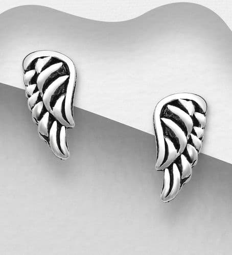 925 Sterling Silver Oxidized Wings Stud Earrings